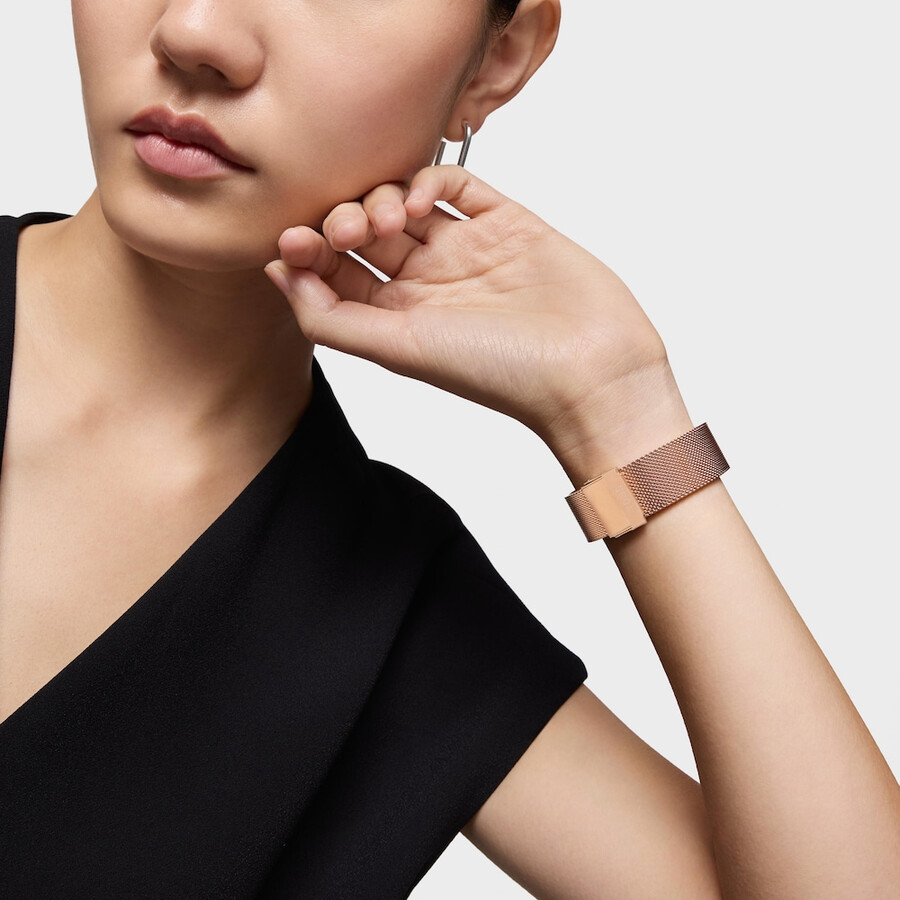 analoge armbanduhr aus roségoldenem edelstahl mit edelstahlarmband karat round mesh