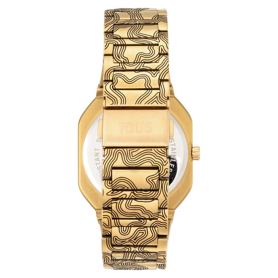 analoge uhr mit goldfarbenem geprägtem stahlarmband