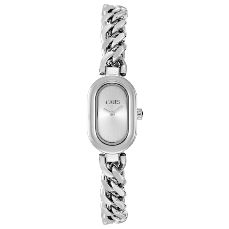 analoge armbanduhr mit schmucksteinen und stahlarmband ovale zeitanzeige