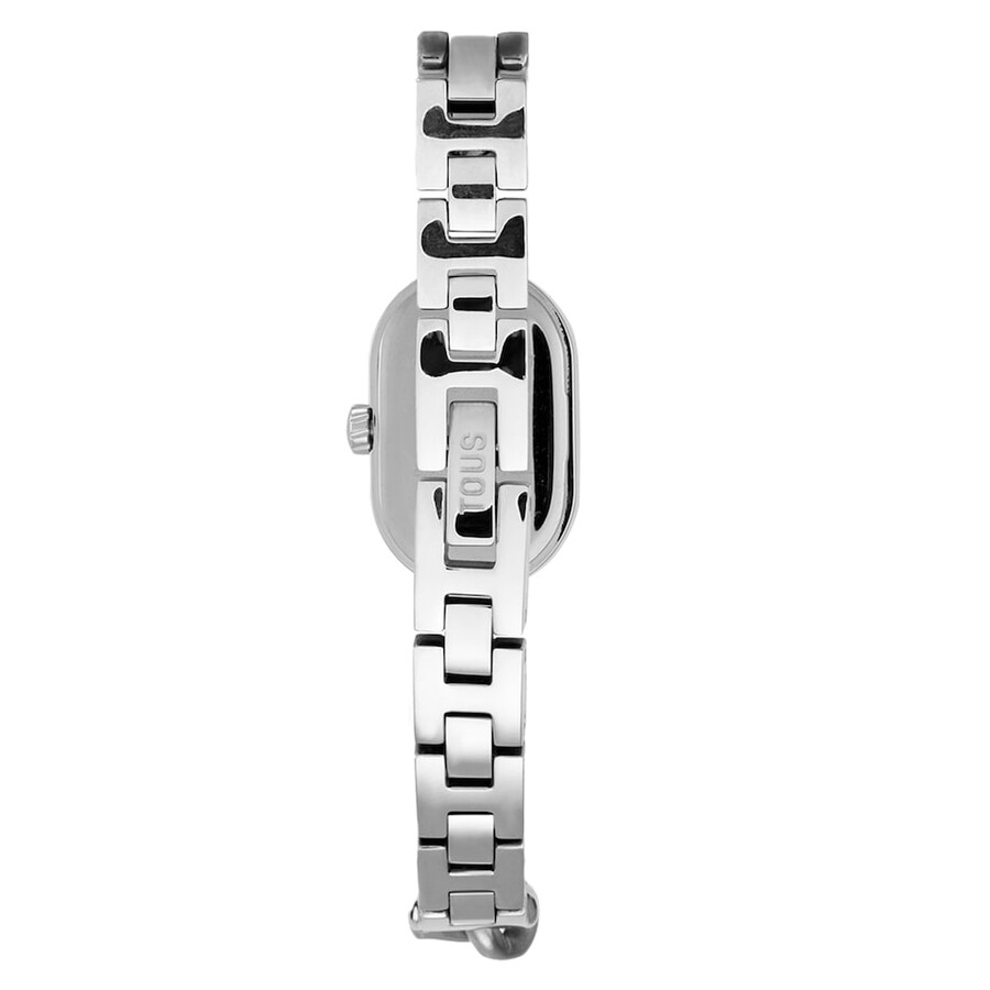 analoge armbanduhr mit schmucksteinen und stahlarmband ovale zeitanzeige