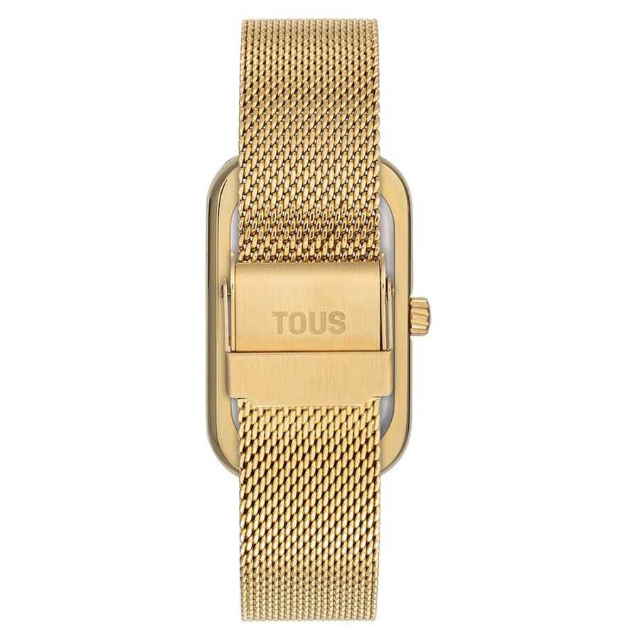 analoge armbanduhr mit perlmuttzifferblatt und goldfarbenem stahlarmband t-band club