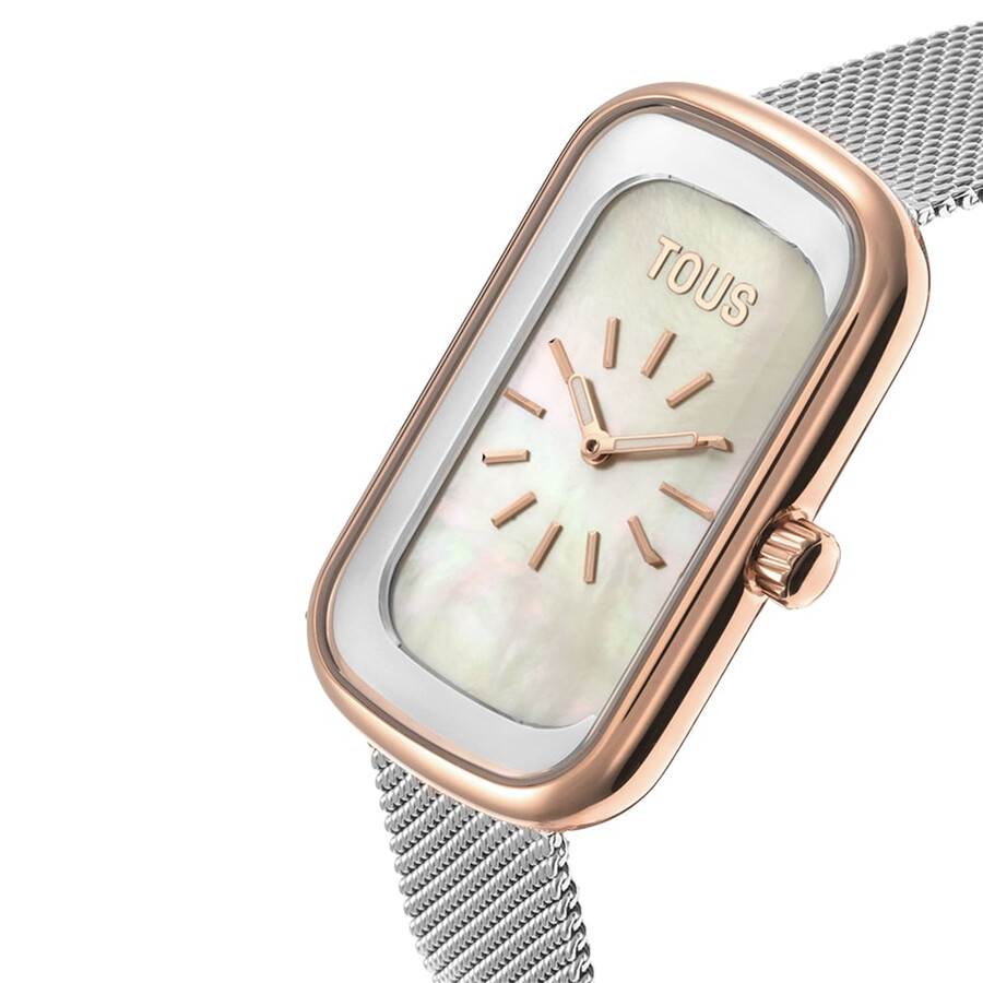 analoge armbanduhr mit perlmuttzifferblatt und zweifarbigem stahlarmband t-band club