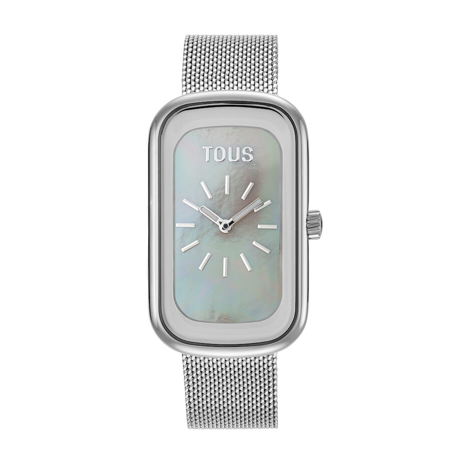 analoge armbanduhr mit perlmuttzifferblatt und stahlarmband t-band club