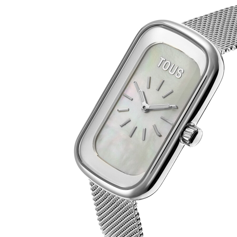 analoge armbanduhr mit perlmuttzifferblatt und stahlarmband t-band club
