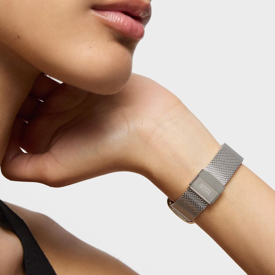 analoge armbanduhr mit perlmuttzifferblatt und stahlarmband t-band club