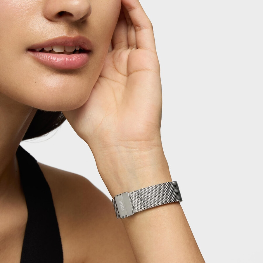 zweifarbige analoge armbanduhr mit bärensilhouette und stahlarmband t-band club