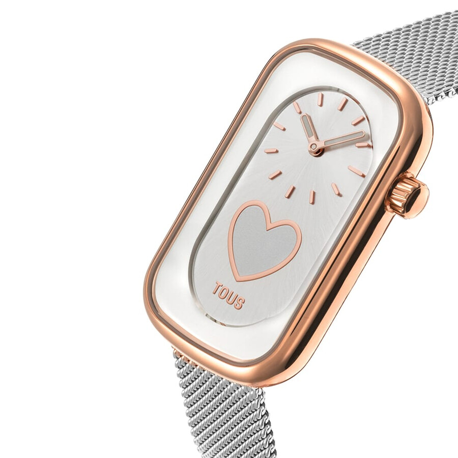 zweifarbige analoge armbanduhr mit herzmotiv und stahlarmband t-band club