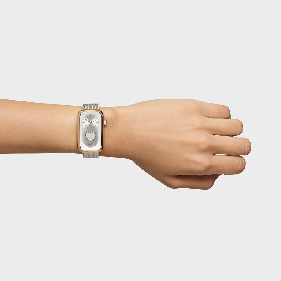 zweifarbige analoge armbanduhr mit herzmotiv und stahlarmband t-band club