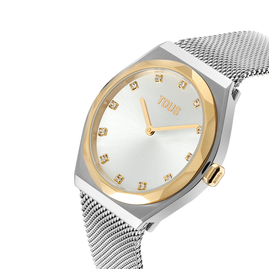 analoge armbanduhr mit edelstahl- und goldfarbenem edelstahlarmband karat round mesh