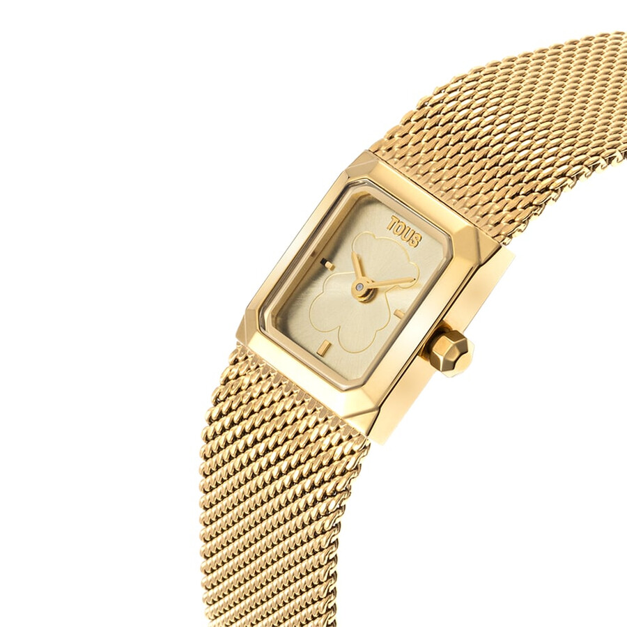 analoge armbanduhr mit goldfarbenem milanaise-armband aus edelstahl mini mesh