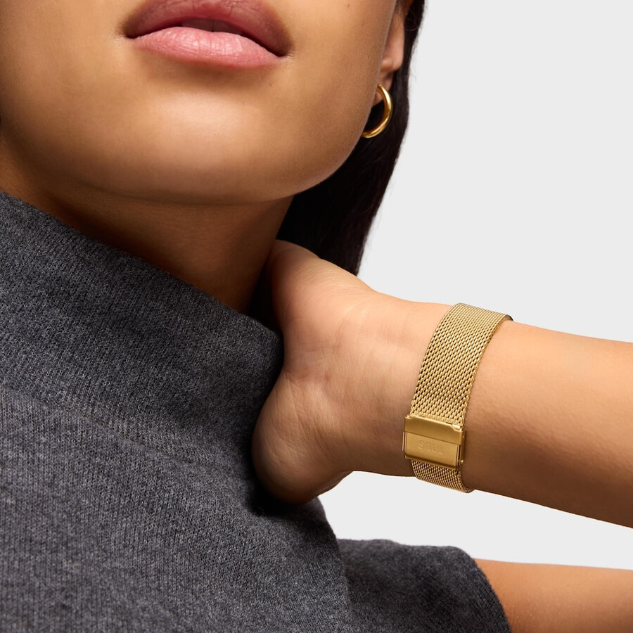 analoge armbanduhr mit goldfarbenem milanaise-armband aus edelstahl mini mesh
