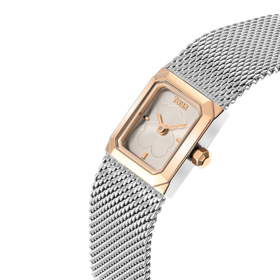 analoge uhr mit milanaise-armband aus edelstahl und roségoldenem mini-mesh-armband aus edelstahl.