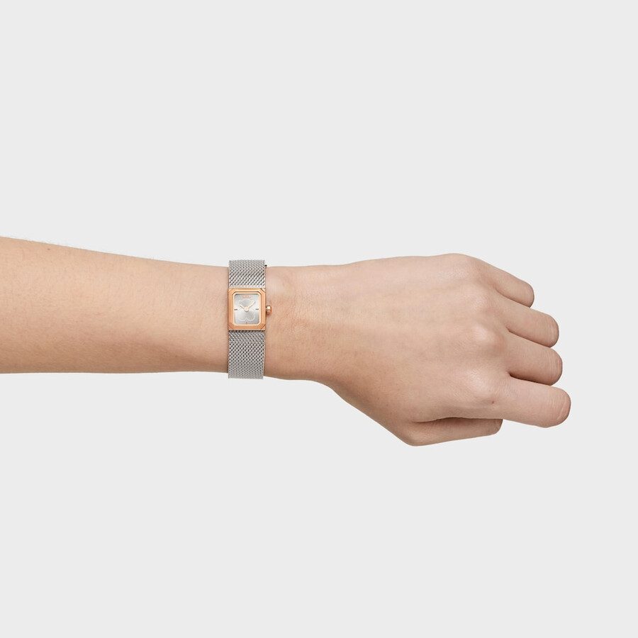 analoge uhr mit milanaise-armband aus edelstahl und roségoldenem mini-mesh-armband aus edelstahl.