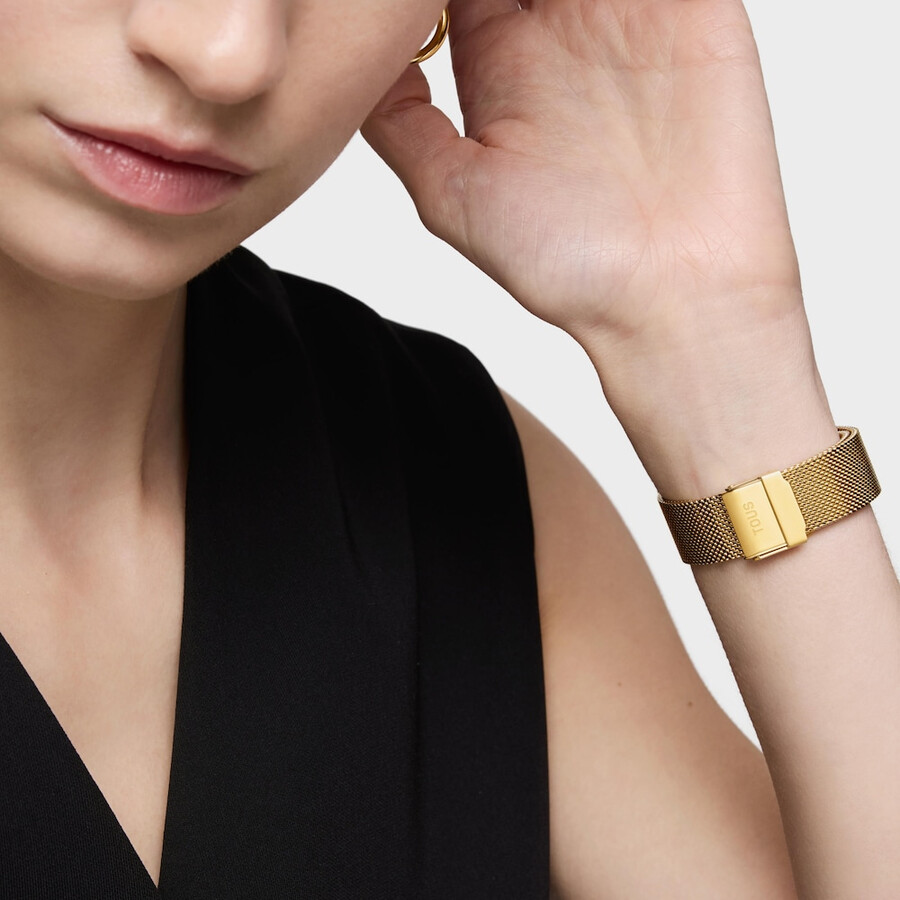 analoge uhr mit grünem zifferblatt und goldfarbenem armband s-mesh-spiegel