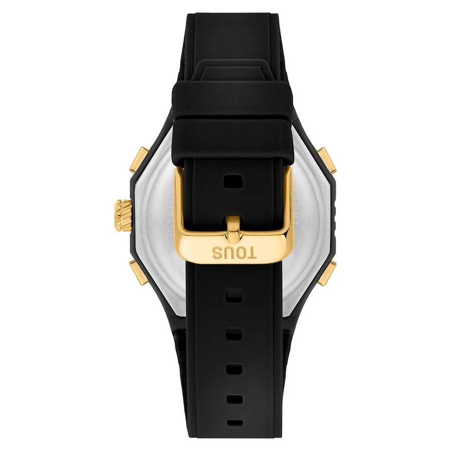 goldfarbene analogedigitale armbanduhr aus stahl und schwarzes nylonarmband