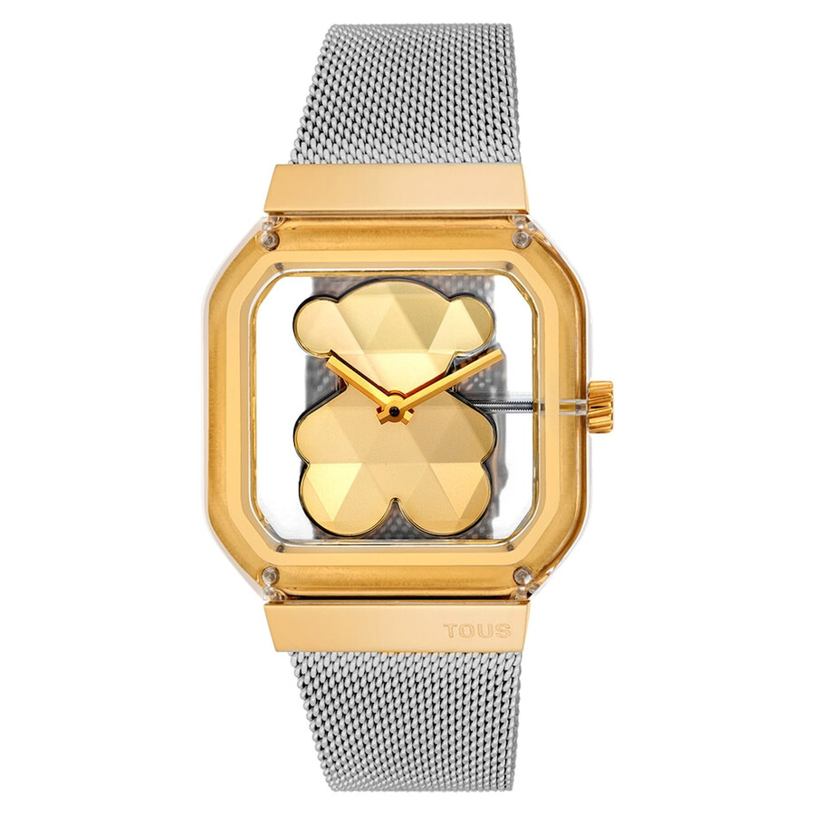 analoge uhr mit stahl- und goldfarbenem stahlarmband d-bear party