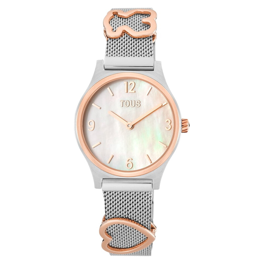 analogdigitale armbanduhr mit edelstahlarmband roségoldfarbenem edelstahl und perlmuttzifferblatt modell epic icon mesh