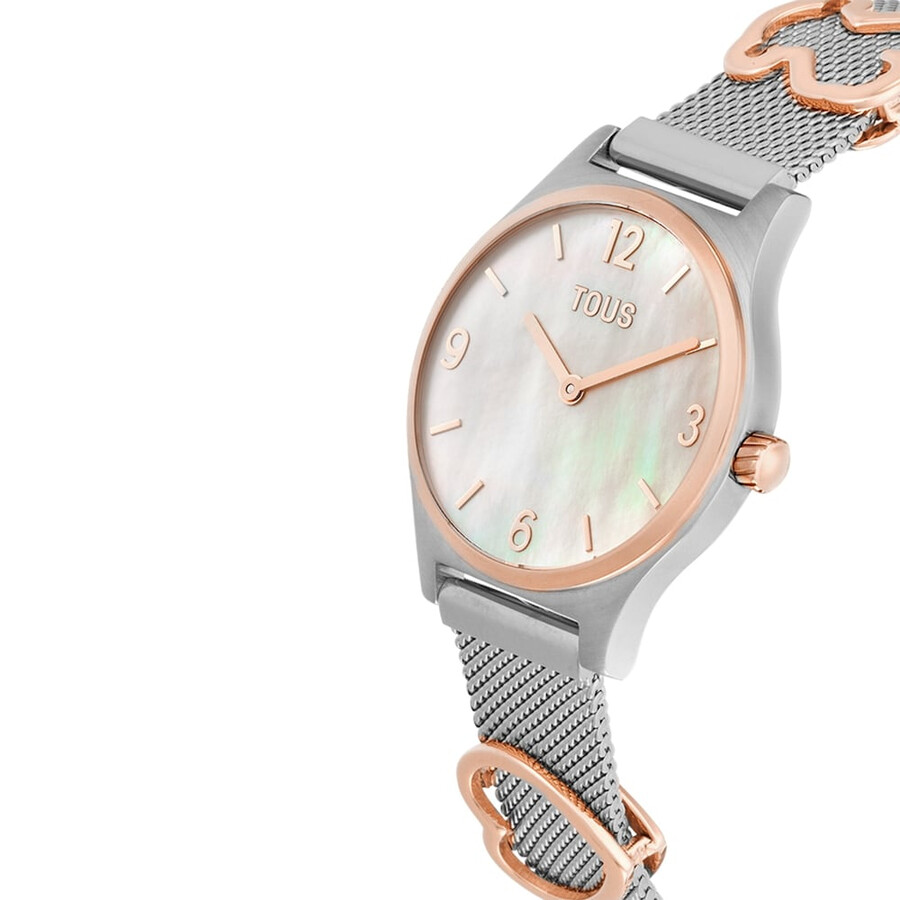 analogdigitale armbanduhr mit edelstahlarmband roségoldfarbenem edelstahl und perlmuttzifferblatt modell epic icon mesh