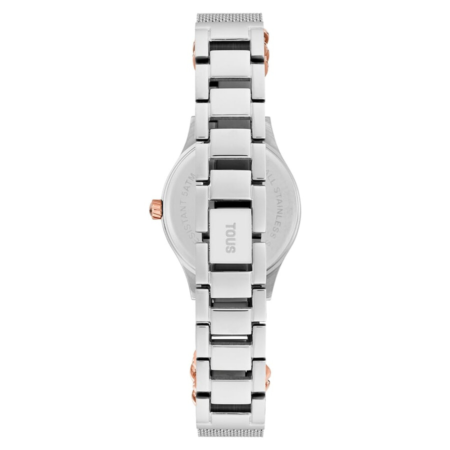 analogdigitale armbanduhr mit edelstahlarmband roségoldfarbenem edelstahl und perlmuttzifferblatt modell epic icon mesh
