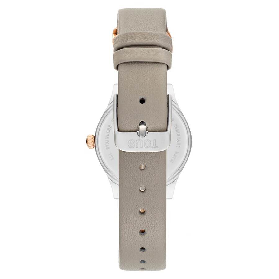 analoge uhr mit grauem lederarmband roségoldenem stahlgehäuse und perlmuttzifferblatt epic icon