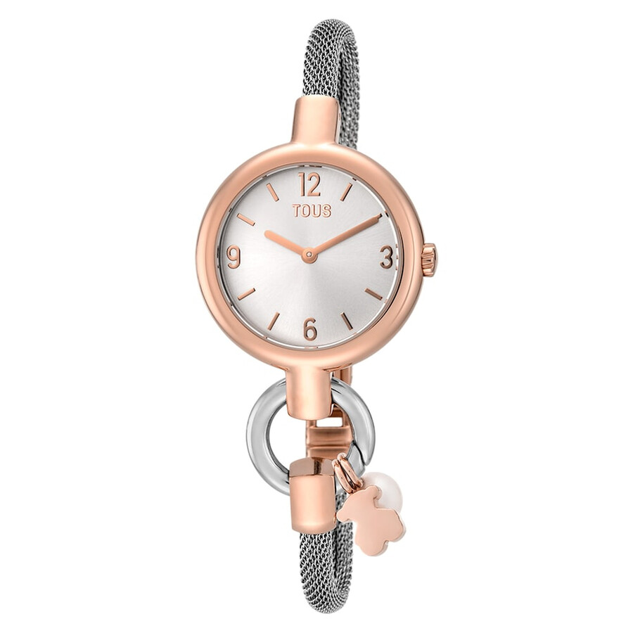 analog-digitaluhr mit armband aus stahl und roségoldenem stahl tous hold charms