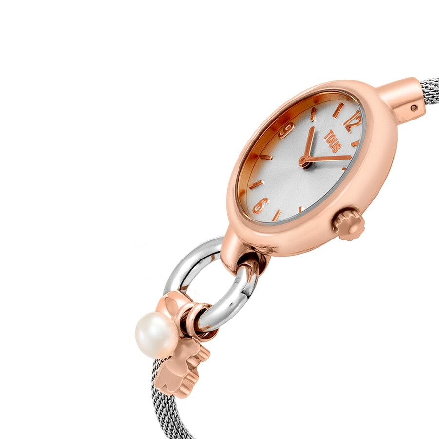 analog-digitaluhr mit armband aus stahl und roségoldenem stahl tous hold charms