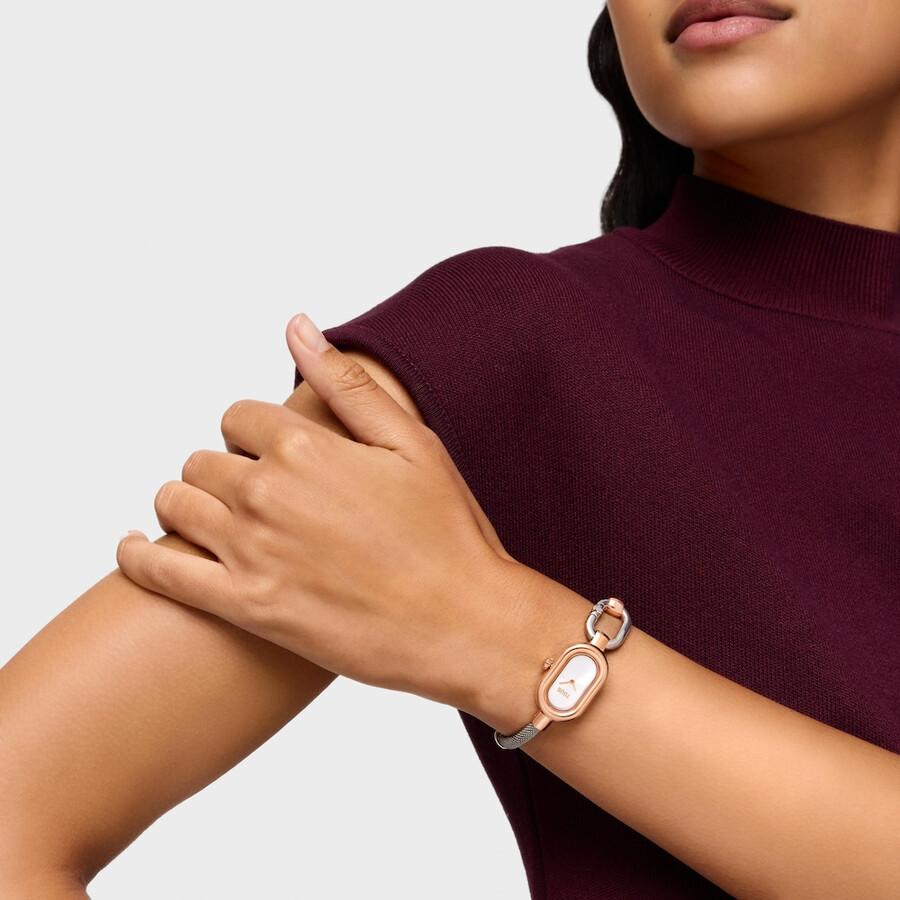 analog-digitaluhr mit edelstahl- und roségoldfarbenem edelstahlarmband tous hold oval