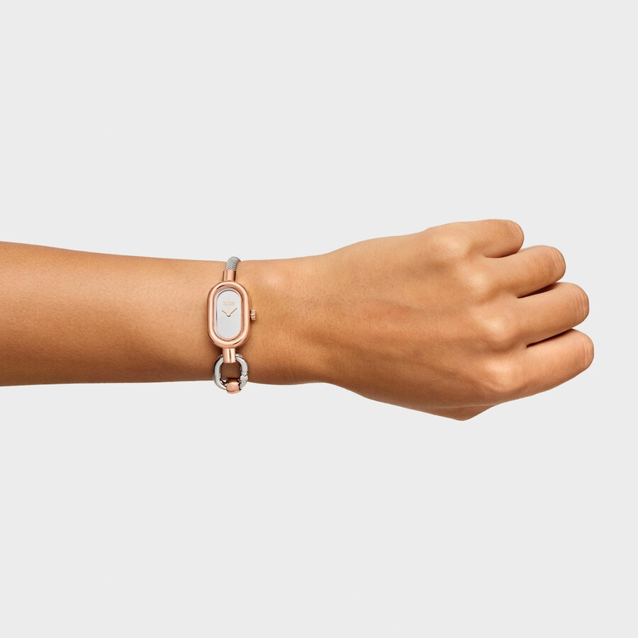 analog-digitaluhr mit edelstahl- und roségoldfarbenem edelstahlarmband tous hold oval