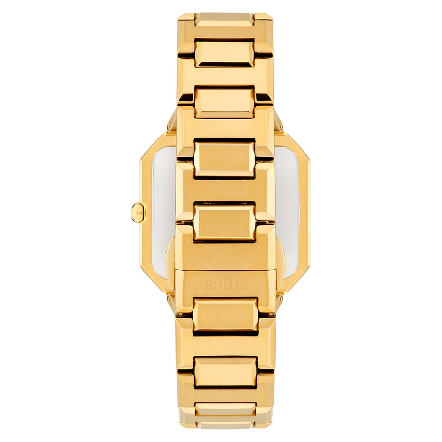 analoge uhr mit goldfarbenem stahlarmband und rosafarbenem perlmuttzifferblatt karat