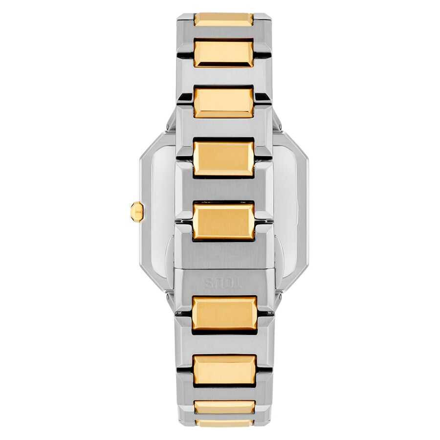 analoge uhr mit stahl- und goldfarbenem stahlarmband und perlmuttzifferblatt karat