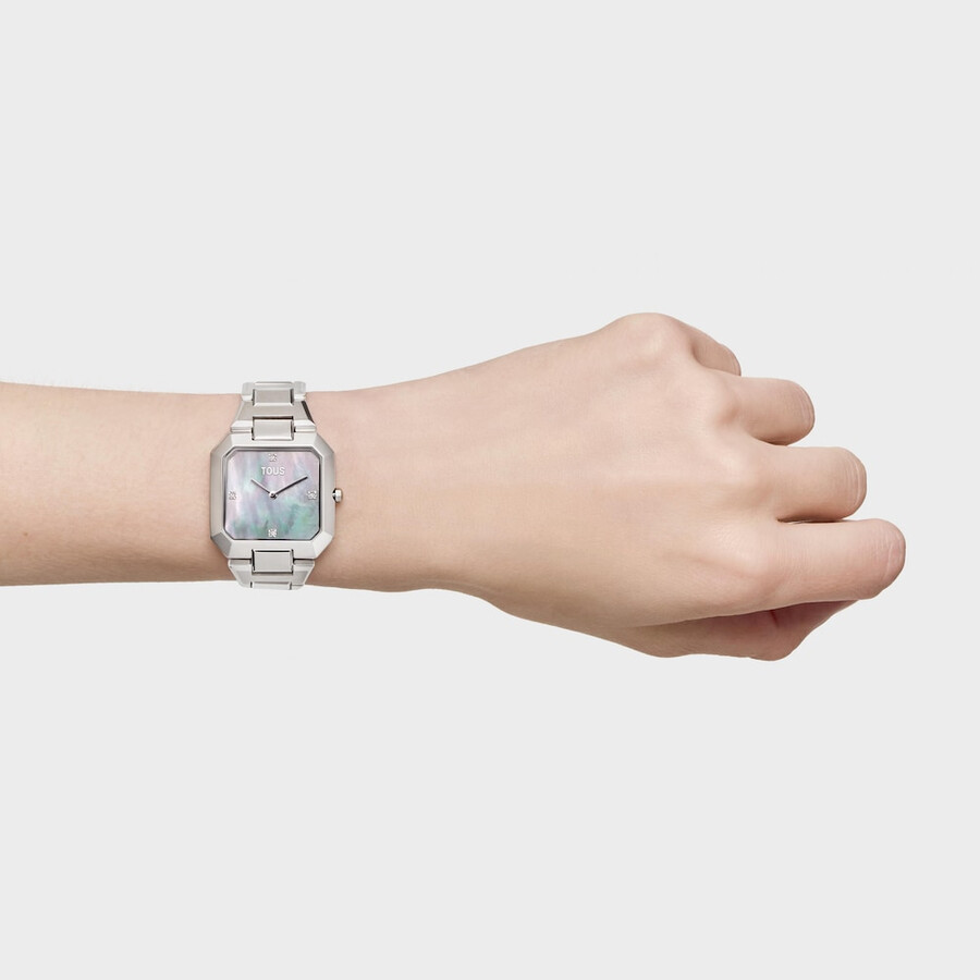 analoge uhr mit stahlarmband und perlmuttzifferblatt karat