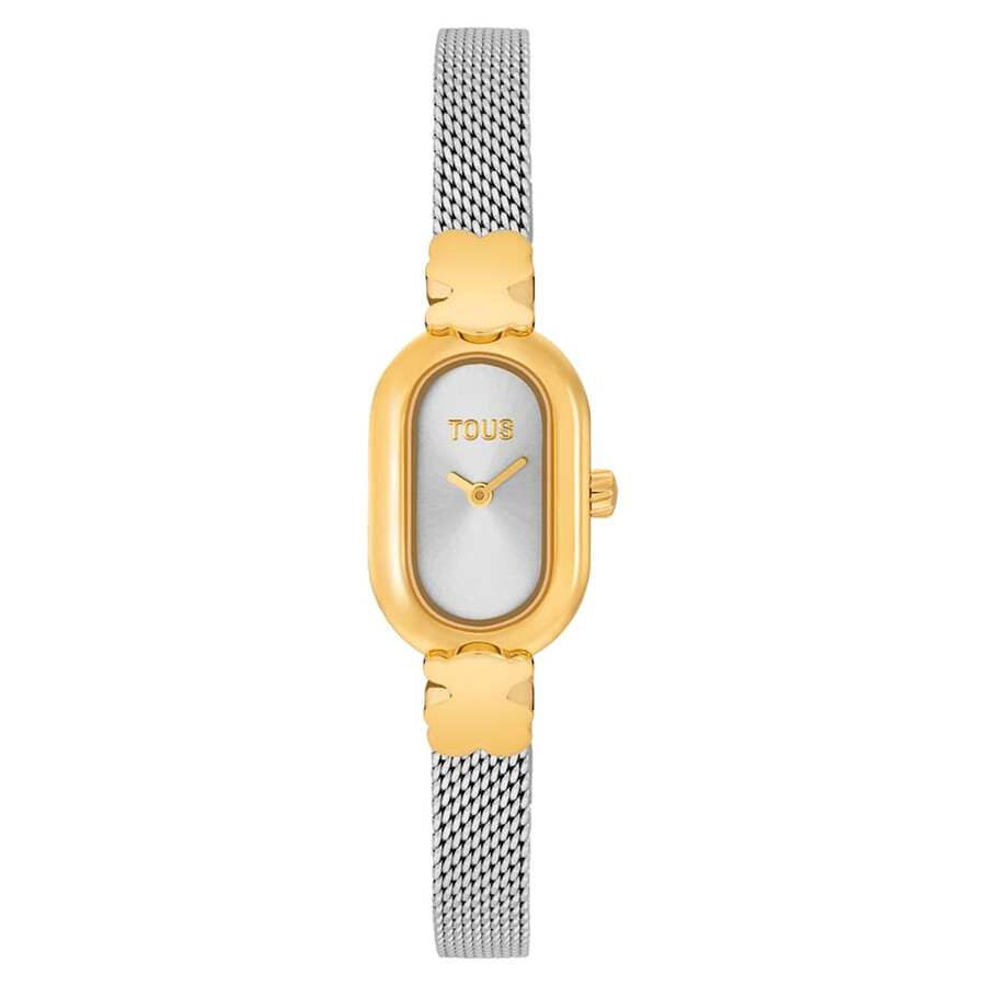 schmuckbesetzte analoge armbanduhr mit armband aus edelstahl und goldfarbenem edelstahl ovales symbol