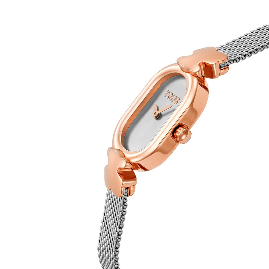 schmuckbesetzte analoge armbanduhr mit armband aus edelstahl und roségoldfarbenem edelstahl ovales symbol