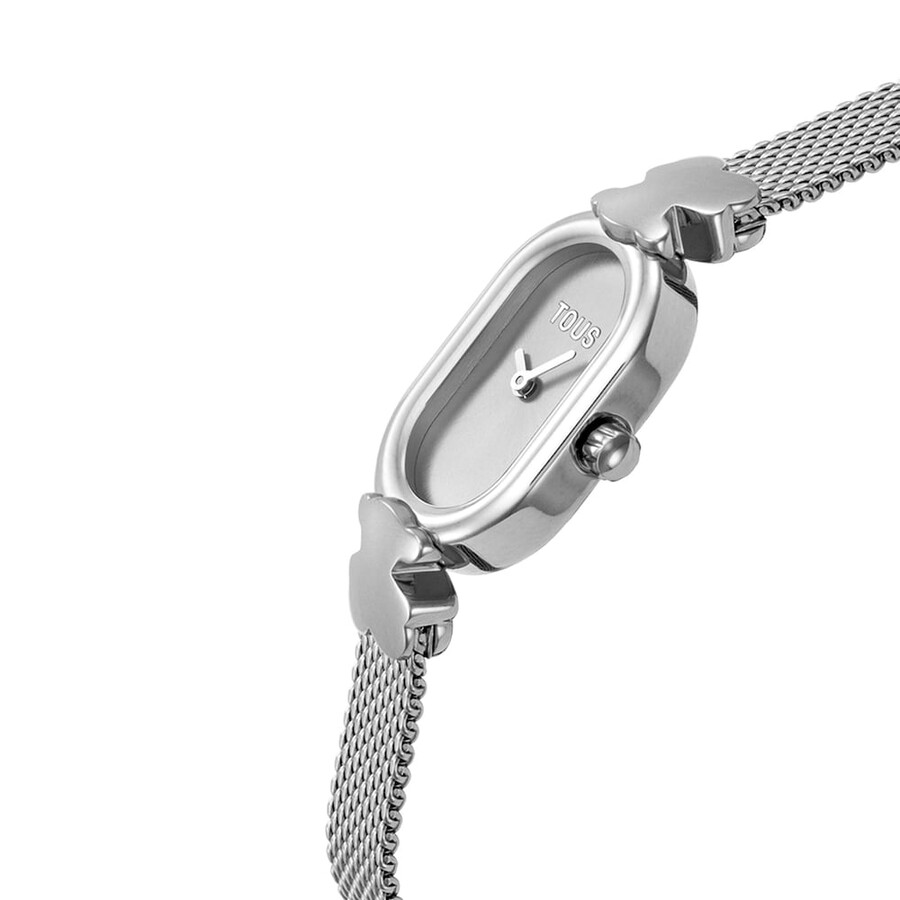 analoge armbanduhr mit schmucksteinen und stahlarmband ovales symbol