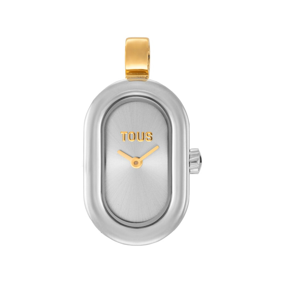 analoge anhängeruhr aus stahl und goldfarbenem stahl ovale form