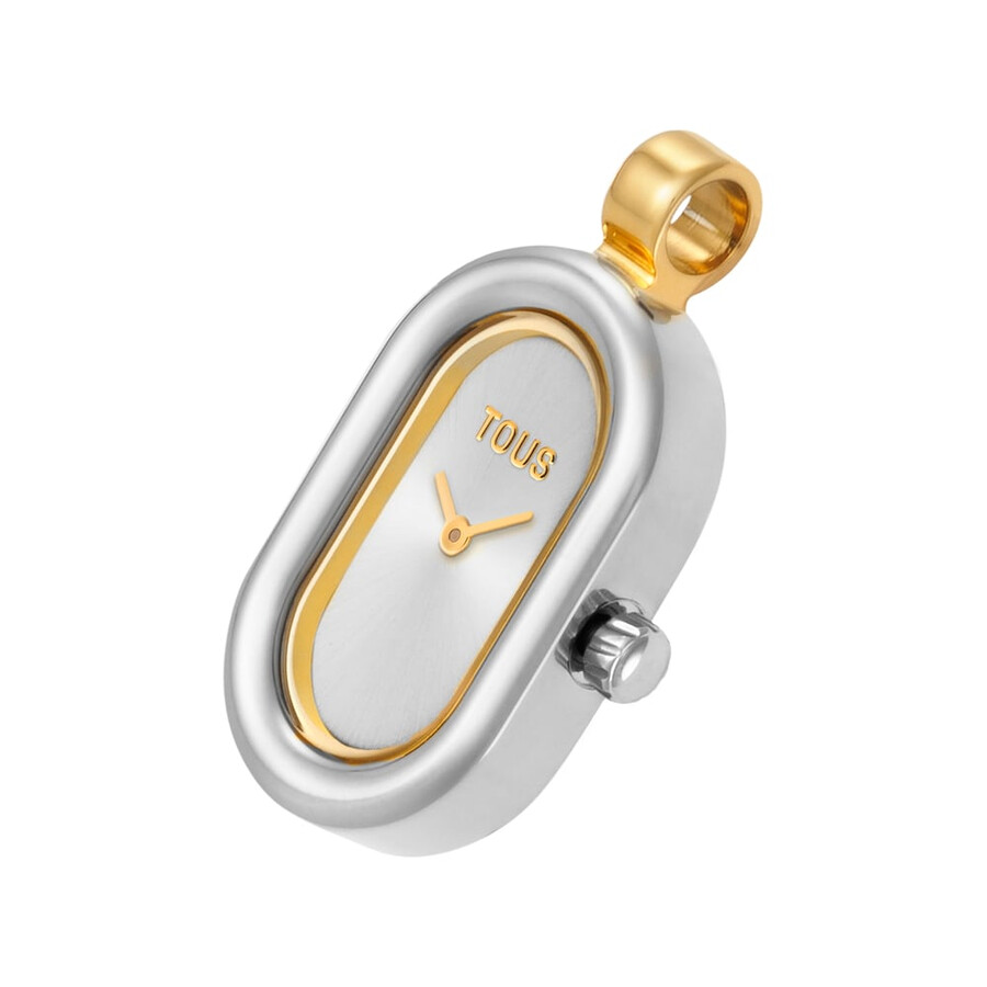 analoge anhängeruhr aus stahl und goldfarbenem stahl ovale form