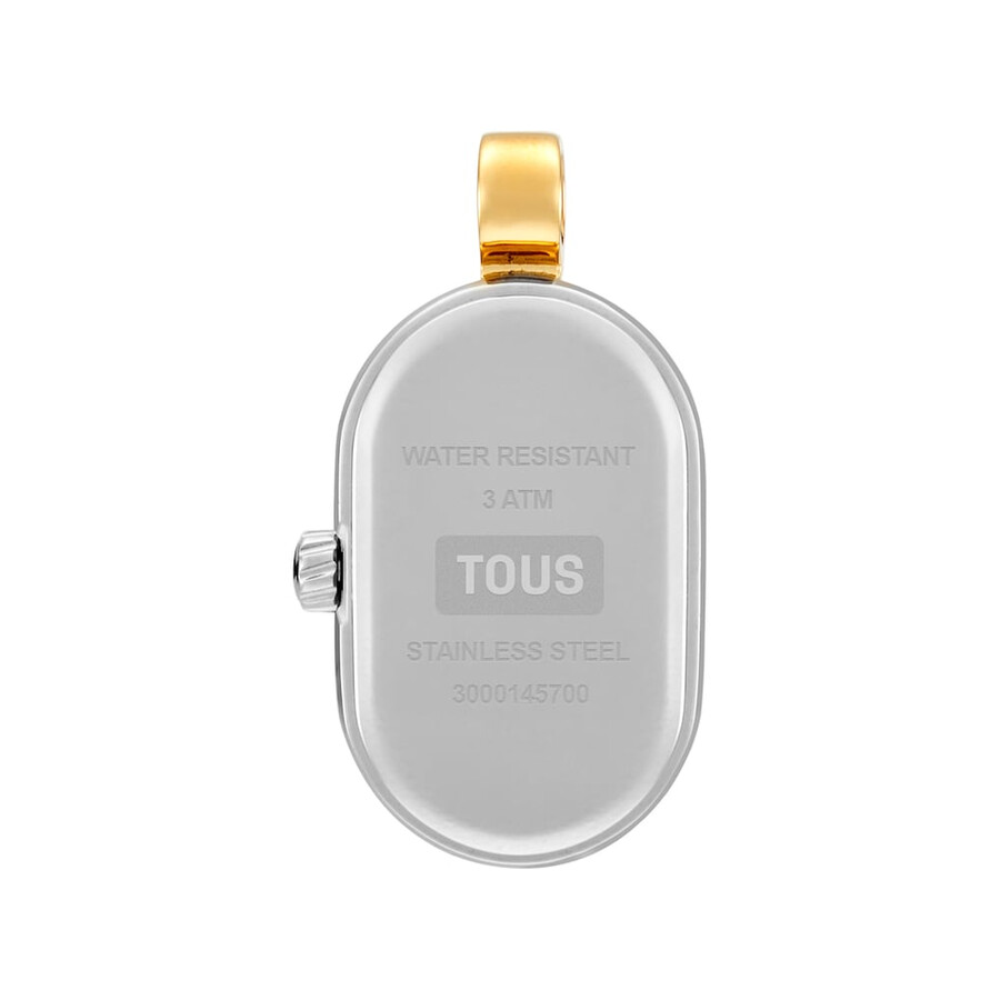 analoge anhängeruhr aus stahl und goldfarbenem stahl ovale form