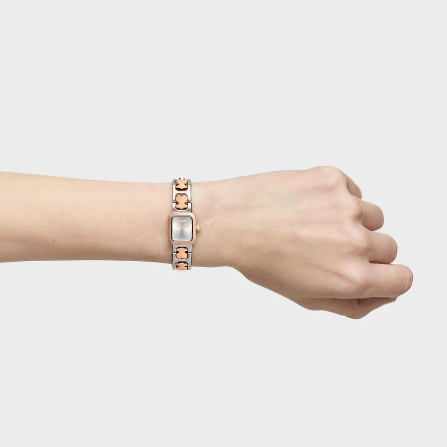 analoge uhr mit armband aus edelstahl und roségoldenem edelstahl icon time