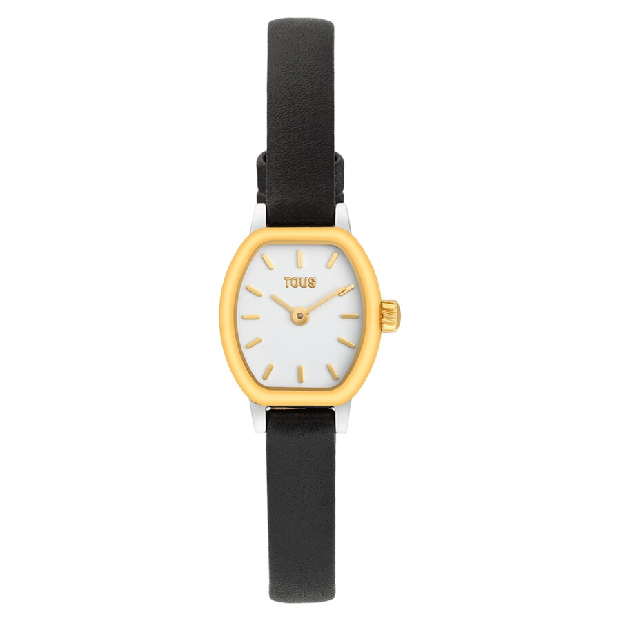 ovale armbanduhr mit schweizer analogwerk aus stahl 14-karätigem gold und lederarmband les classiques mini