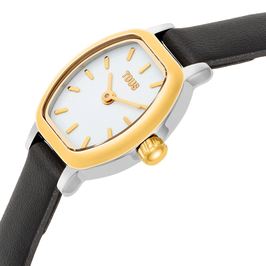 ovale armbanduhr mit schweizer analogwerk aus stahl 14-karätigem gold und lederarmband les classiques mini