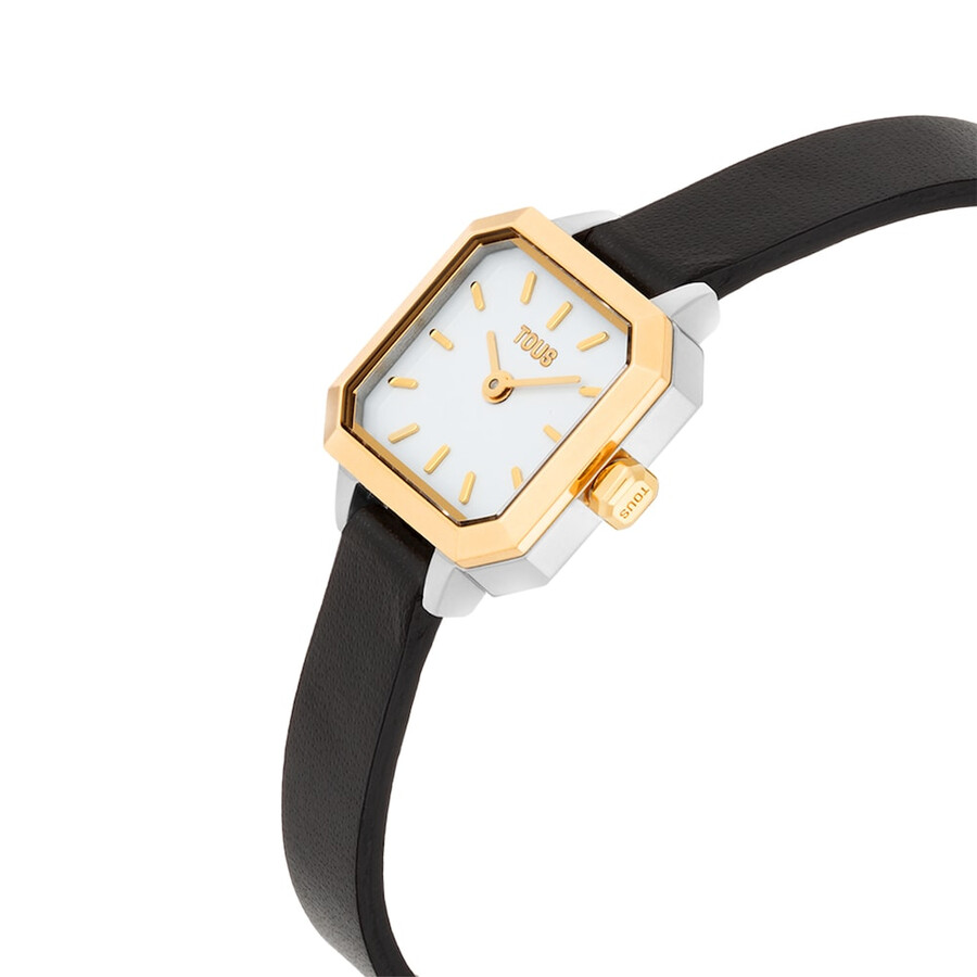 armbanduhr mit schweizer analogwerk aus stahl 14-karätigem gold und lederarmband les classiques mini