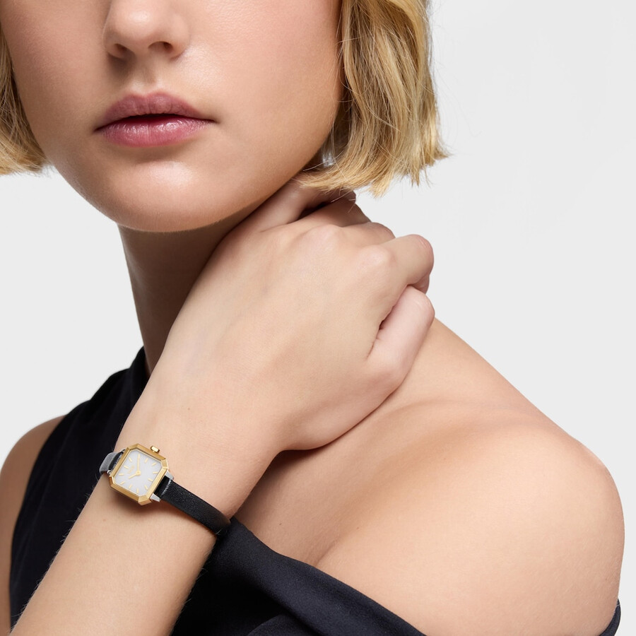 armbanduhr mit schweizer analogwerk aus stahl 14-karätigem gold und lederarmband les classiques mini