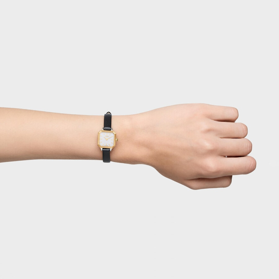 armbanduhr mit schweizer analogwerk aus stahl 14-karätigem gold und lederarmband les classiques mini
