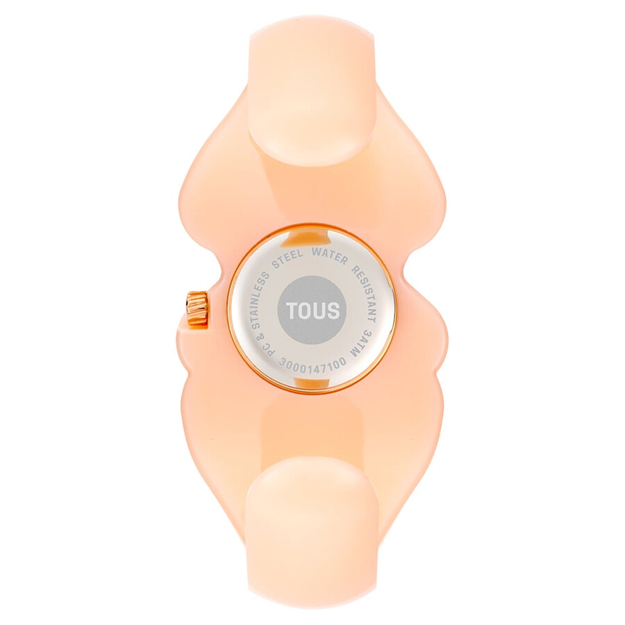 goldfarbene analoge armbanduhr aus stahl mit rosa polycarbonat-gehäuse t. l. bear folks
