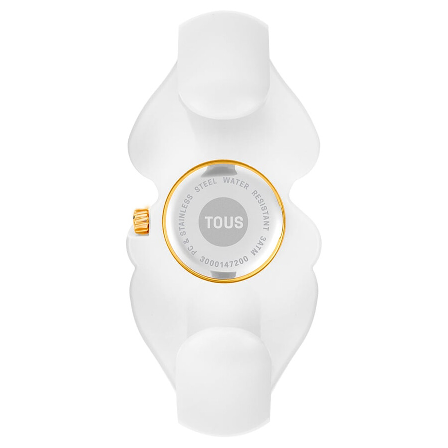goldfarbene analoge armbanduhr aus stahl mit weißem polycarbonat-gehäuse von t. m bear folks