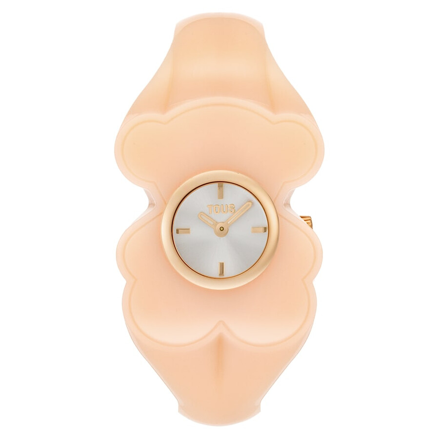 goldfarbene analoge armbanduhr aus stahl mit rosa polycarbonat-gehäuse von t. m bear folks