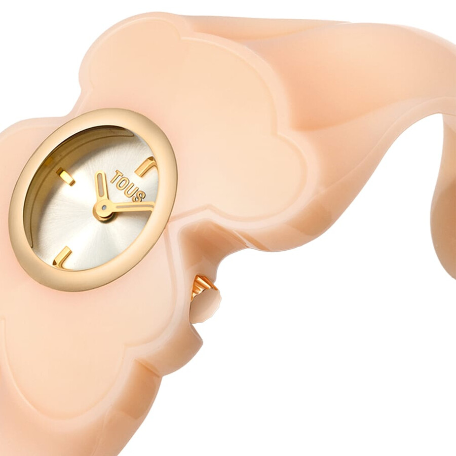goldfarbene analoge armbanduhr aus stahl mit rosa polycarbonat-gehäuse von t. m bear folks