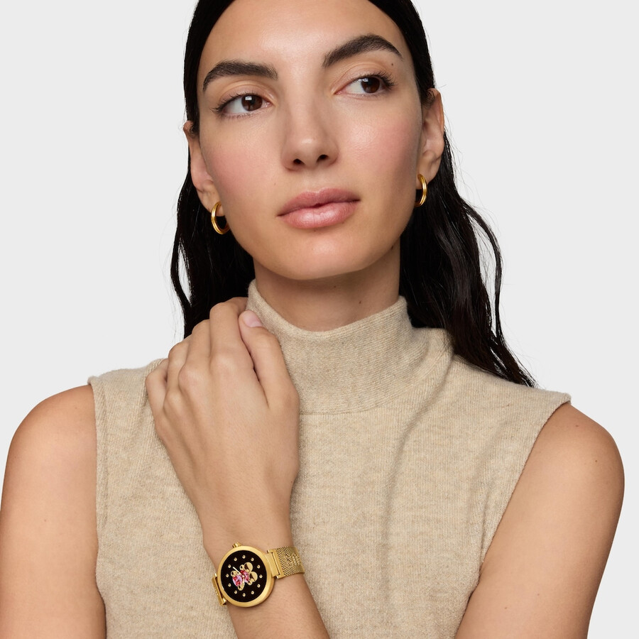 smartwatch mit goldfarbenem stahlarmband tous s-connect