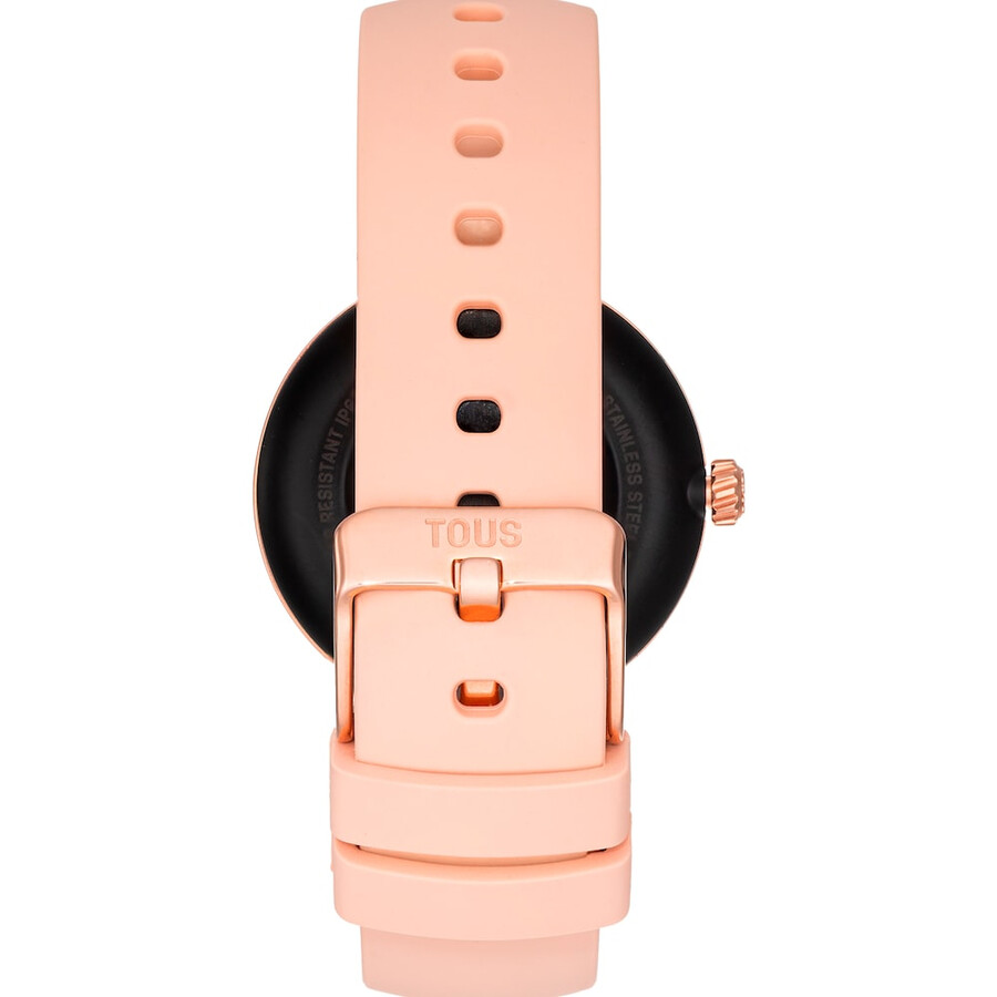 smartwatch mit nudefarbenem armband und roséfarbenen stahlmotiven tous s-connect charms