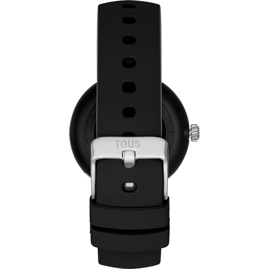smartwatch mit schwarzem armband und stahlmotiven tous s-connect charms